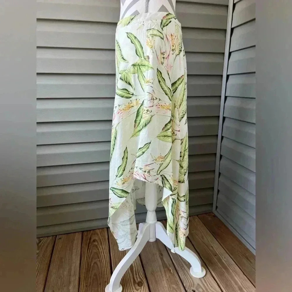 BCBGMAXAZRIA TROPICAL-PRINT ASYMMETRICAL MIDI SKIRT IN MULTI BIRD PRINT Sz M - Picture 11 of 12
